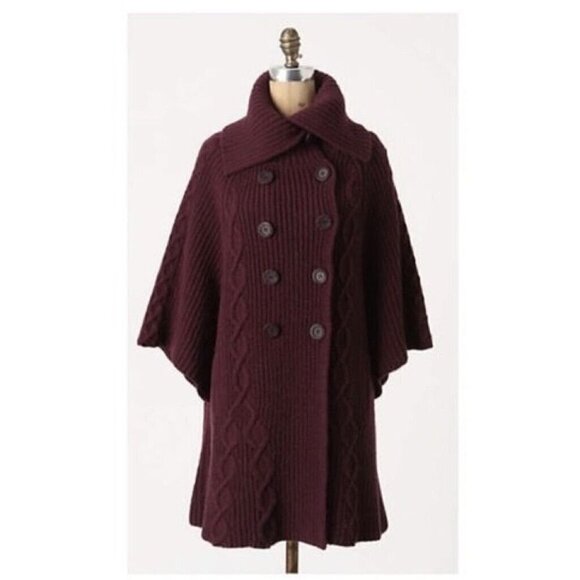 Anthropologie CHARLIE & ROBIN Purple Golden Gate Cardigan Cable Knit Sweater - Picture 1 of 13